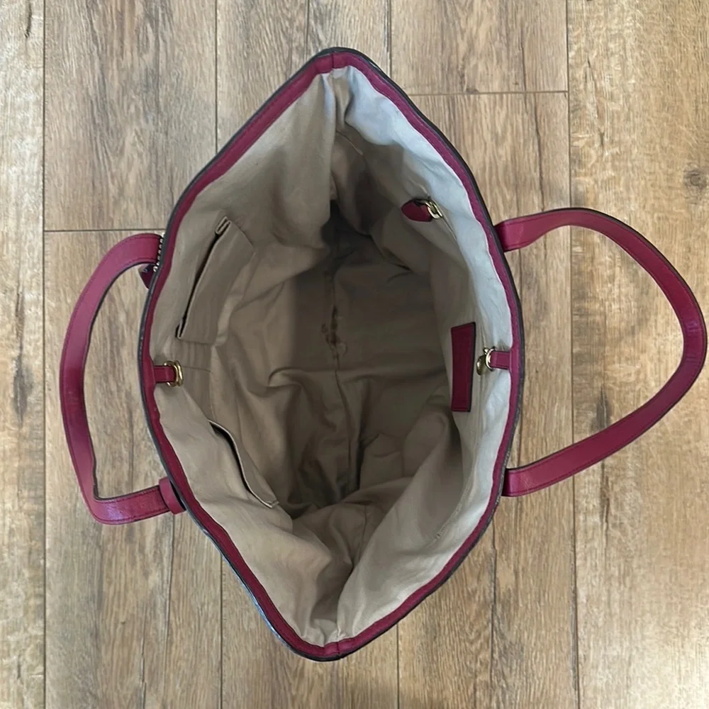 Coach Berry Leather Tote with Gold Hardware